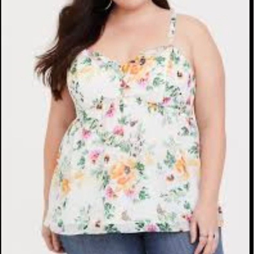 Torrid Plus Size Romantic Summer Girly White Chiffon Floral Tank Size 1X